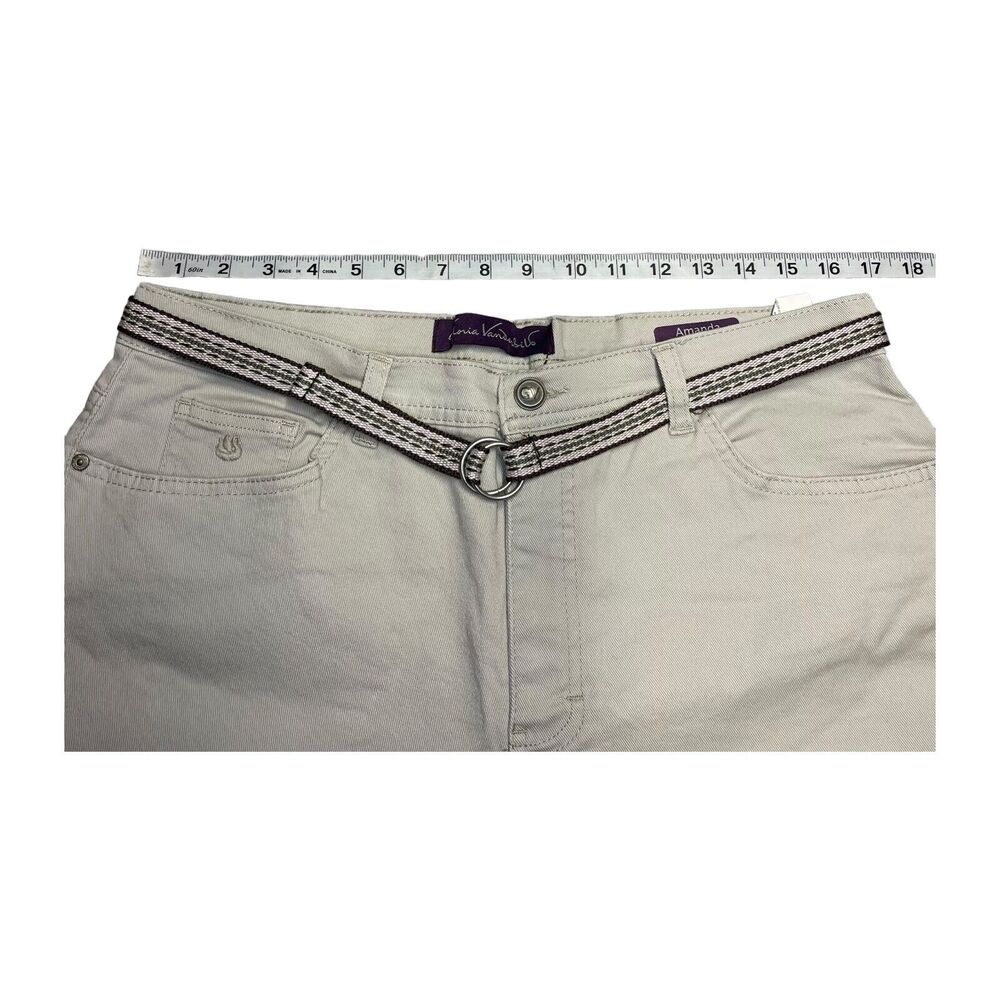 Gloria Vanderbilt Amanda Capri Jeans Womens 16 Ivory Cotton Stretch Belted Waist - Picture 5 of 8